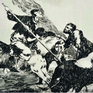 SPANIARDS HUNTED BULLS ON HORSEBACK Original Antique Vintage Fine Art GOYA Print